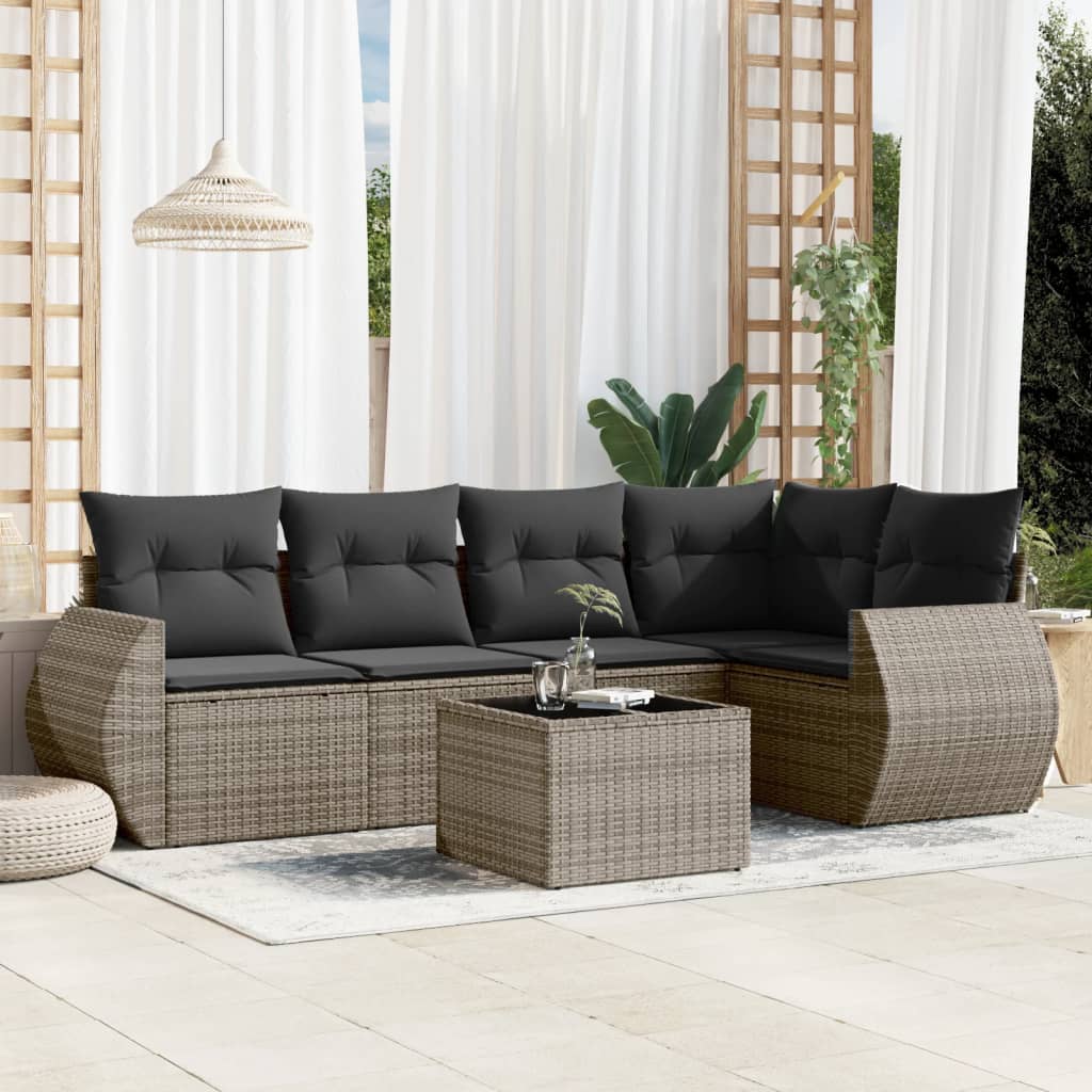 6-dijelni set vrtnih sofa od poliratana s jastucima sivi