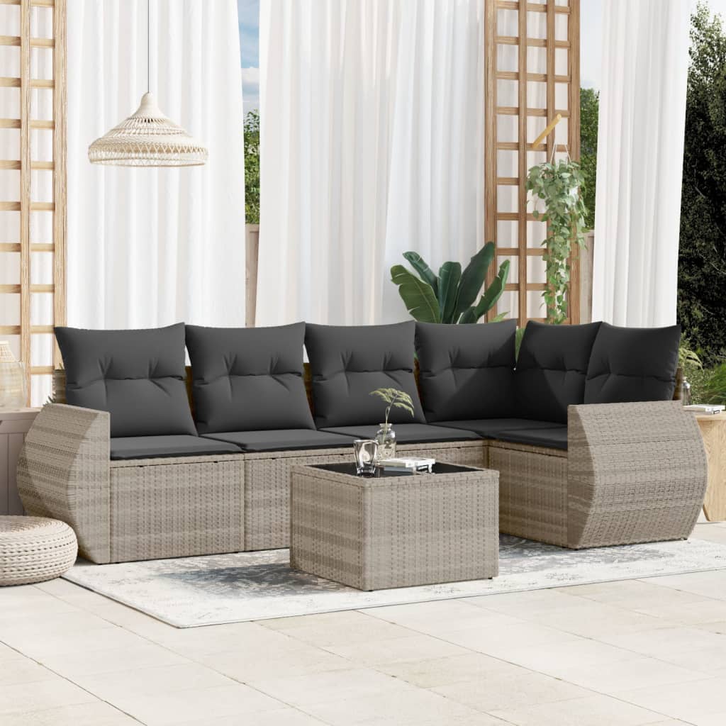 6-dijelni set vrtnih sofa od poliratana s jastucima svjetlosivi