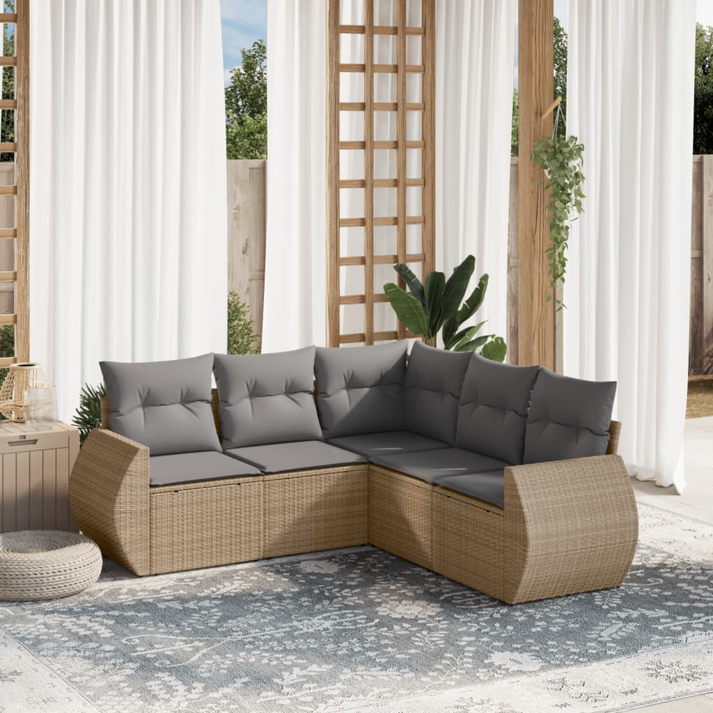 5-dijelni vrtni set sofa s jastucima bež od poliratana