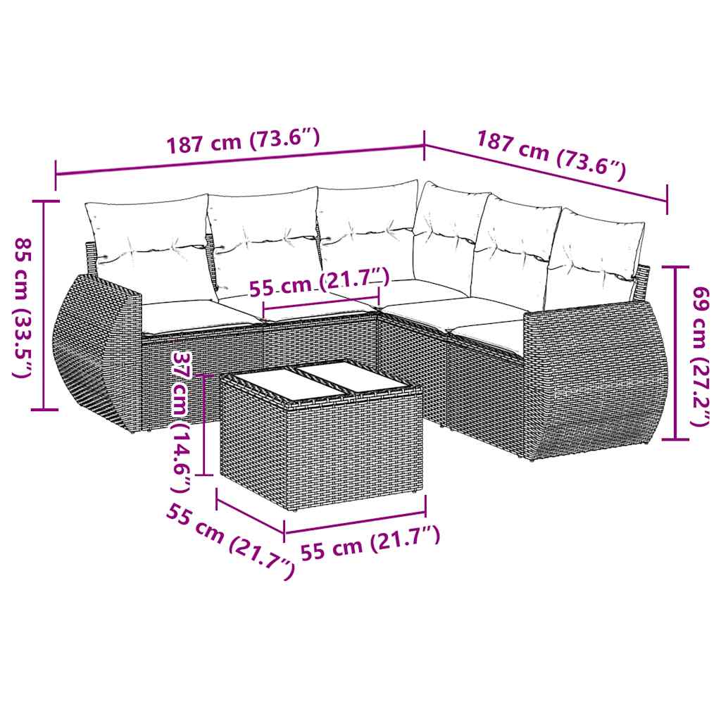 6-dijelni set vrtnih sofa s jastucima crni od poliratana