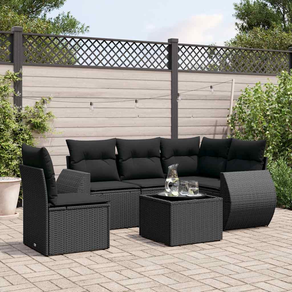 6-dijelni set vrtnih sofa s jastucima crni od poliratana