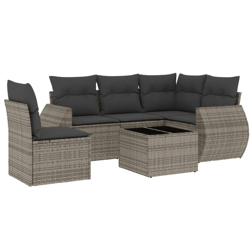 6-dijelni set vrtnih sofa od poliratana s jastucima sivi
