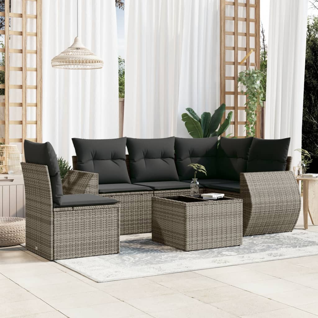 6-dijelni set vrtnih sofa od poliratana s jastucima sivi