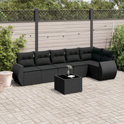 7-dijelni set vrtnih sofa od poliratana s jastucima crni Crna