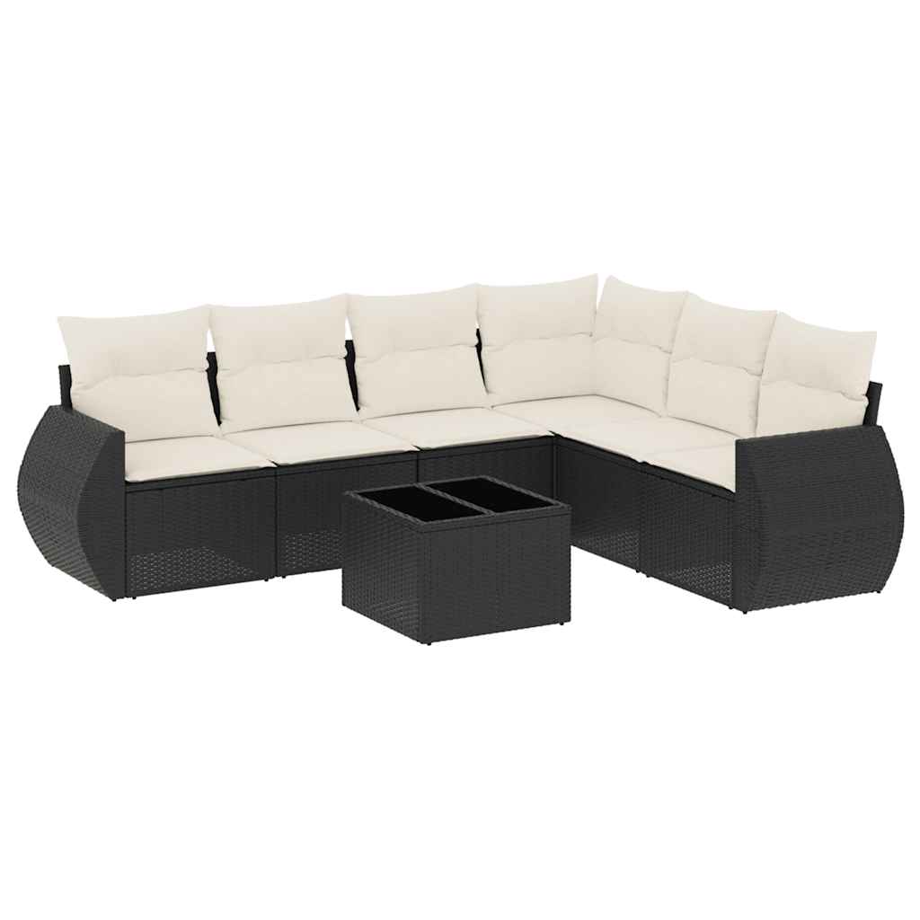 7-dijelni set vrtnih sofa od poliratana s jastucima crni
