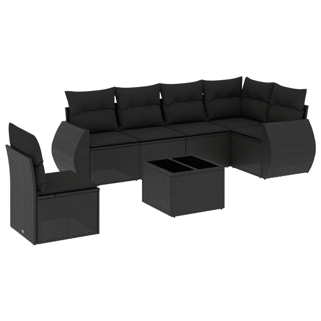 7-dijelni set vrtnih sofa od poliratana s jastucima crni