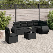 7-dijelni set vrtnih sofa od poliratana s jastucima crni