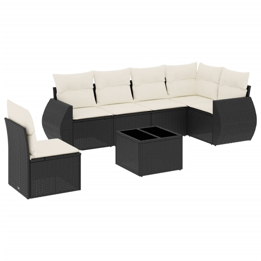7-dijelni set vrtnih sofa od poliratana s jastucima crni