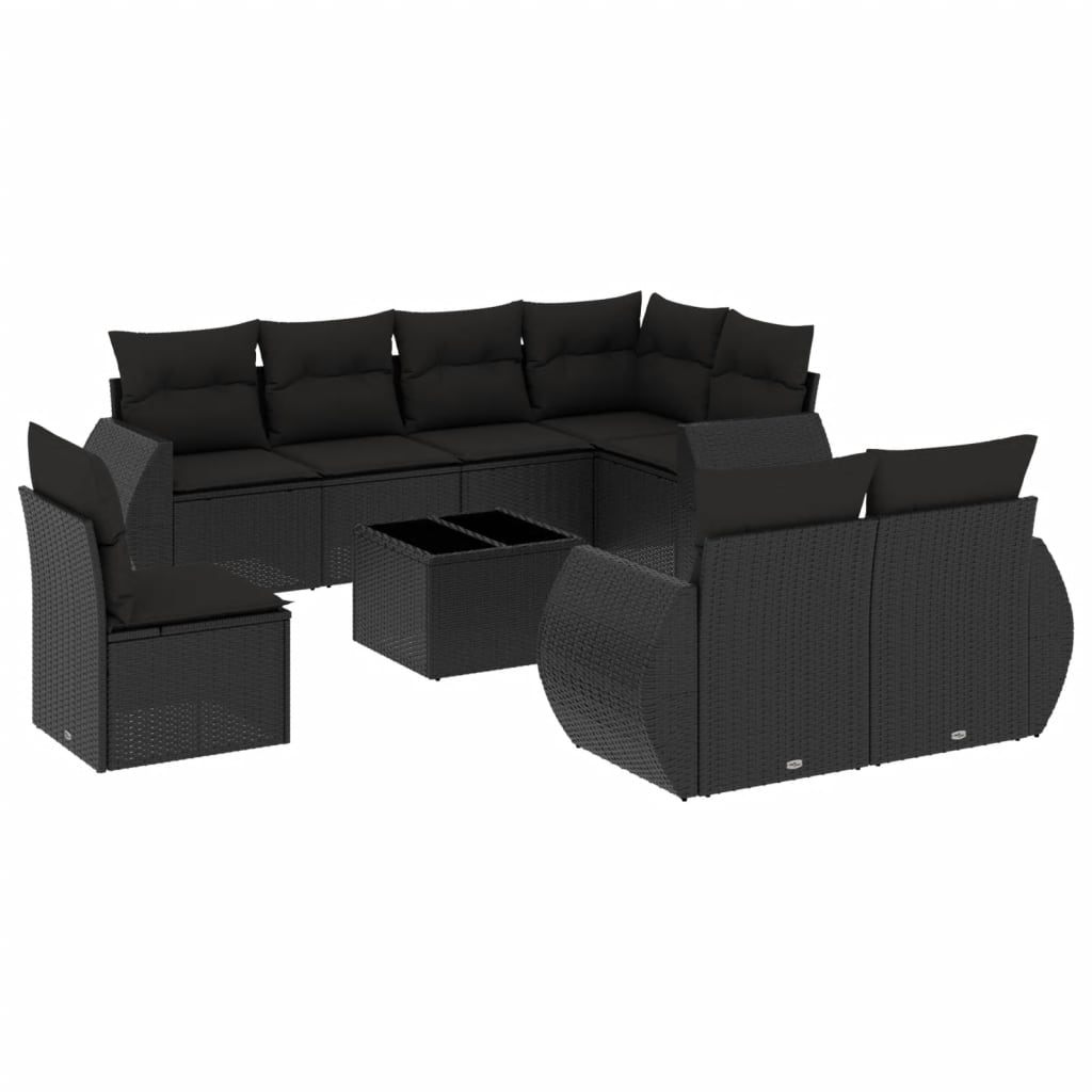 9-dijelni set vrtnih sofa s jastucima crni od poliratana