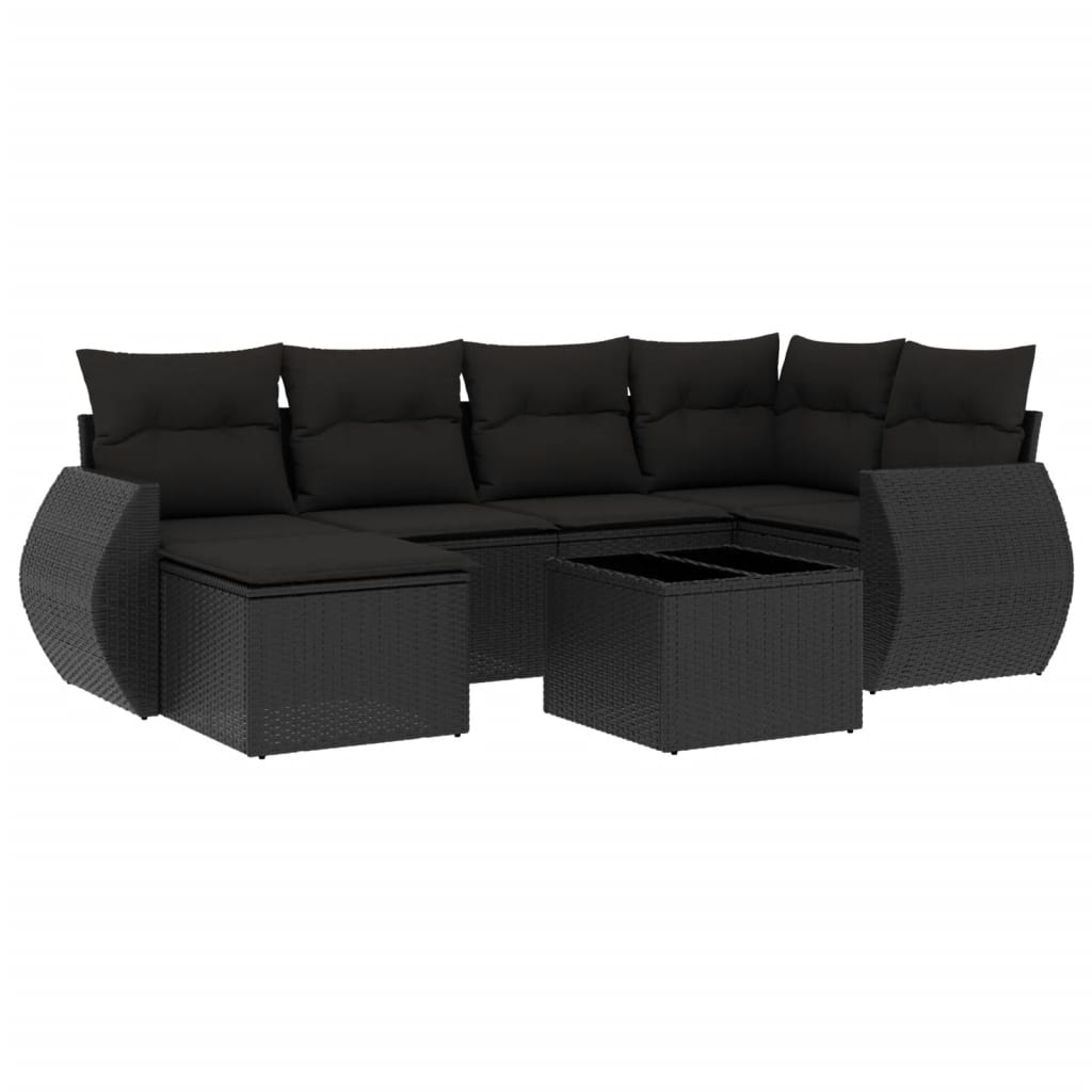 7-dijelni set vrtnih sofa od poliratana s jastucima crni