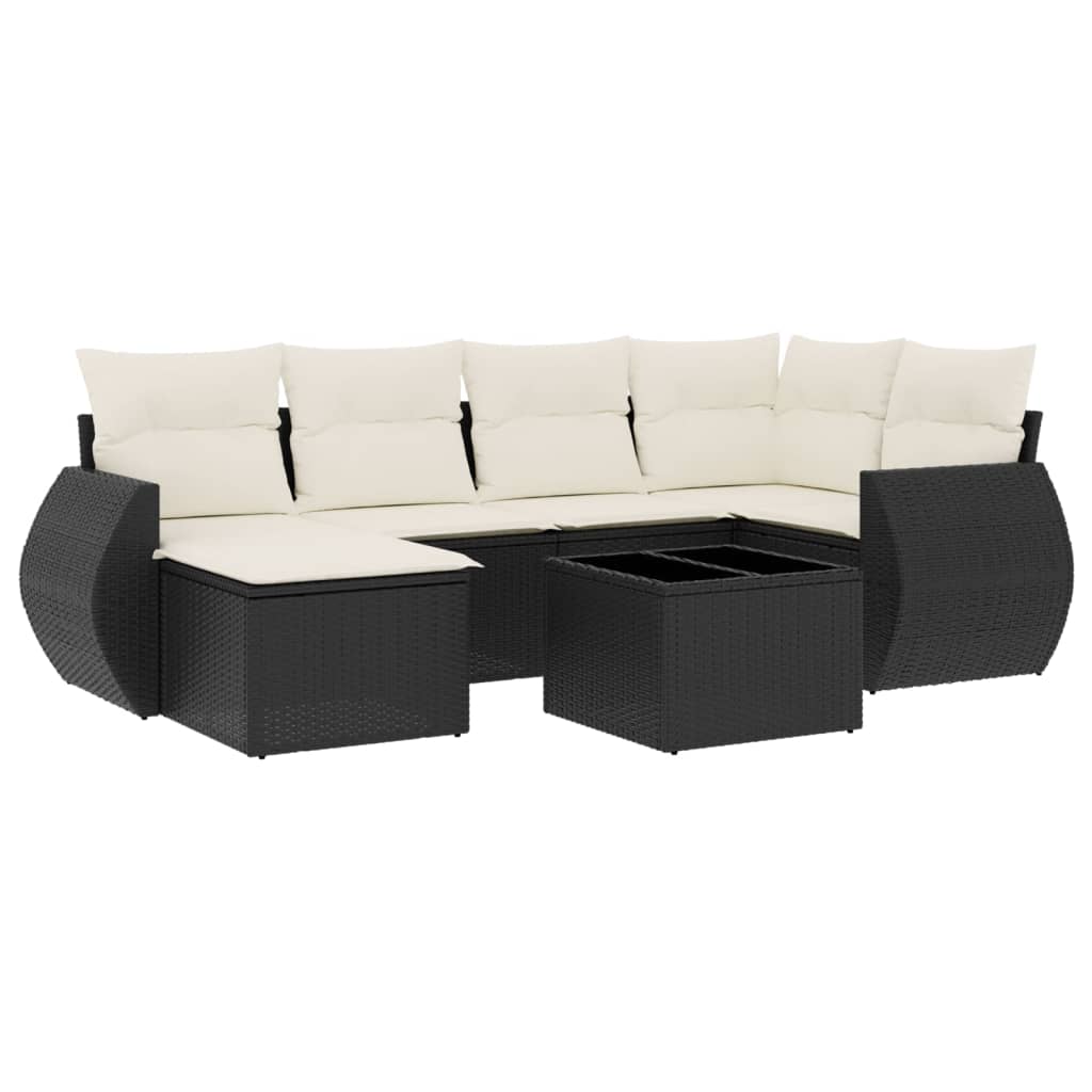 7-dijelni set vrtnih sofa od poliratana s jastucima crni