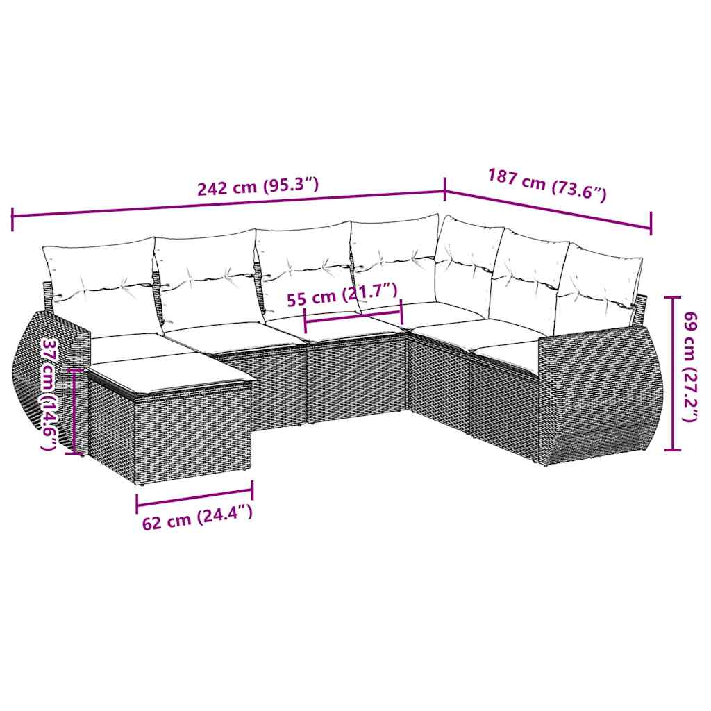 7-dijelni set vrtnih sofa svjetlosivi od poliratana
