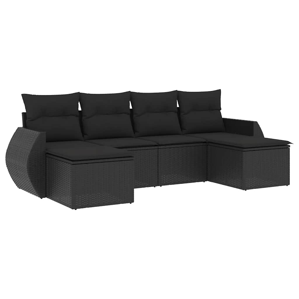 6-dijelni set vrtnih sofa s jastucima crni od poliratana