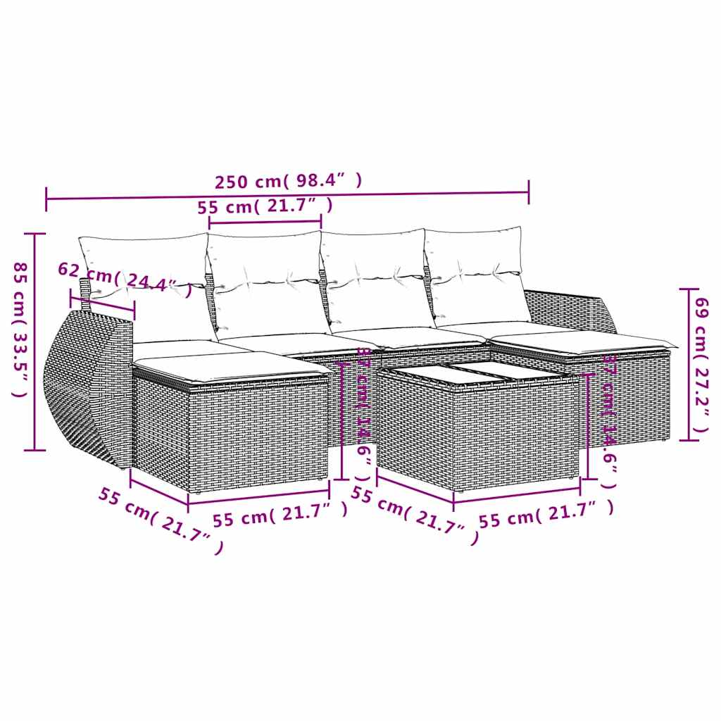 7-dijelni set vrtnih sofa od poliratana s jastucima crni