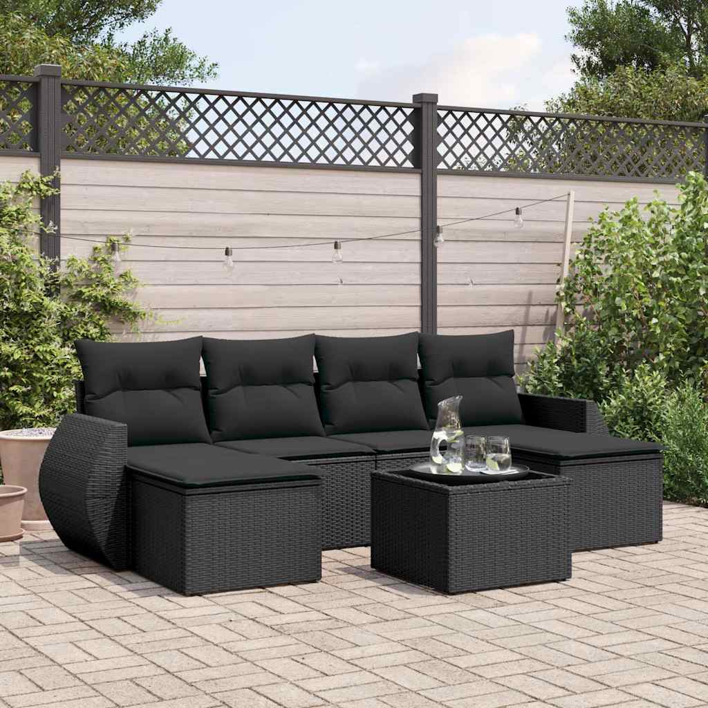 7-dijelni set vrtnih sofa od poliratana s jastucima crni