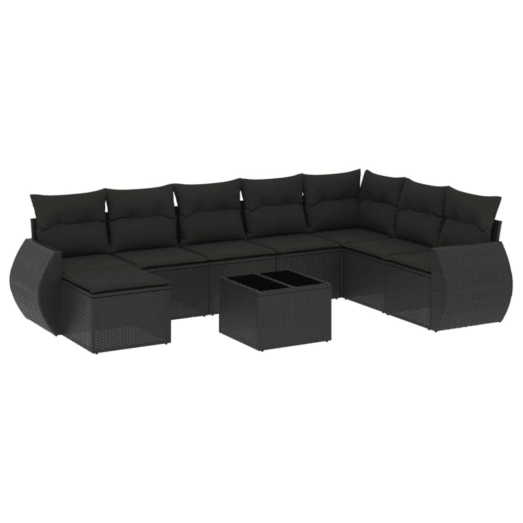 9-dijelni set vrtnih sofa s jastucima crni od poliratana