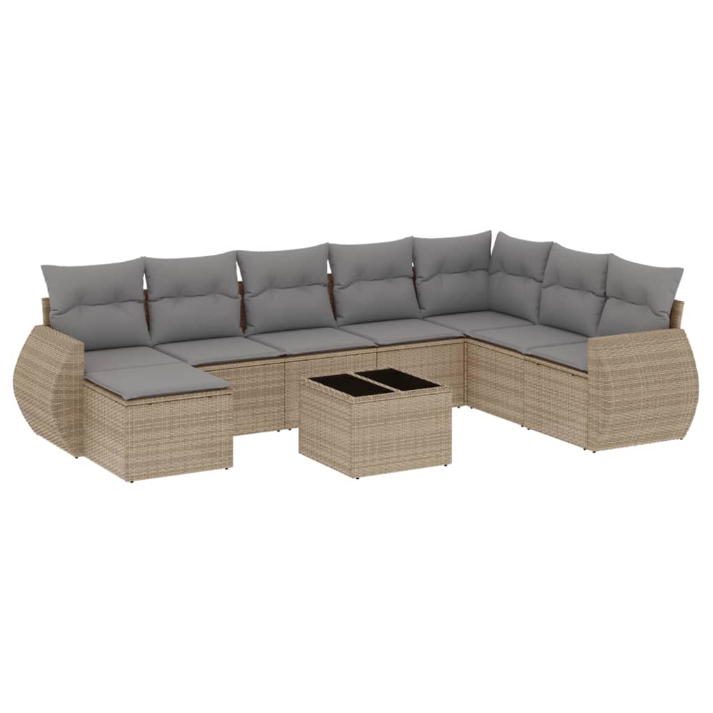 9-dijelni set vrtnih sofa s jastucima bež od poliratana