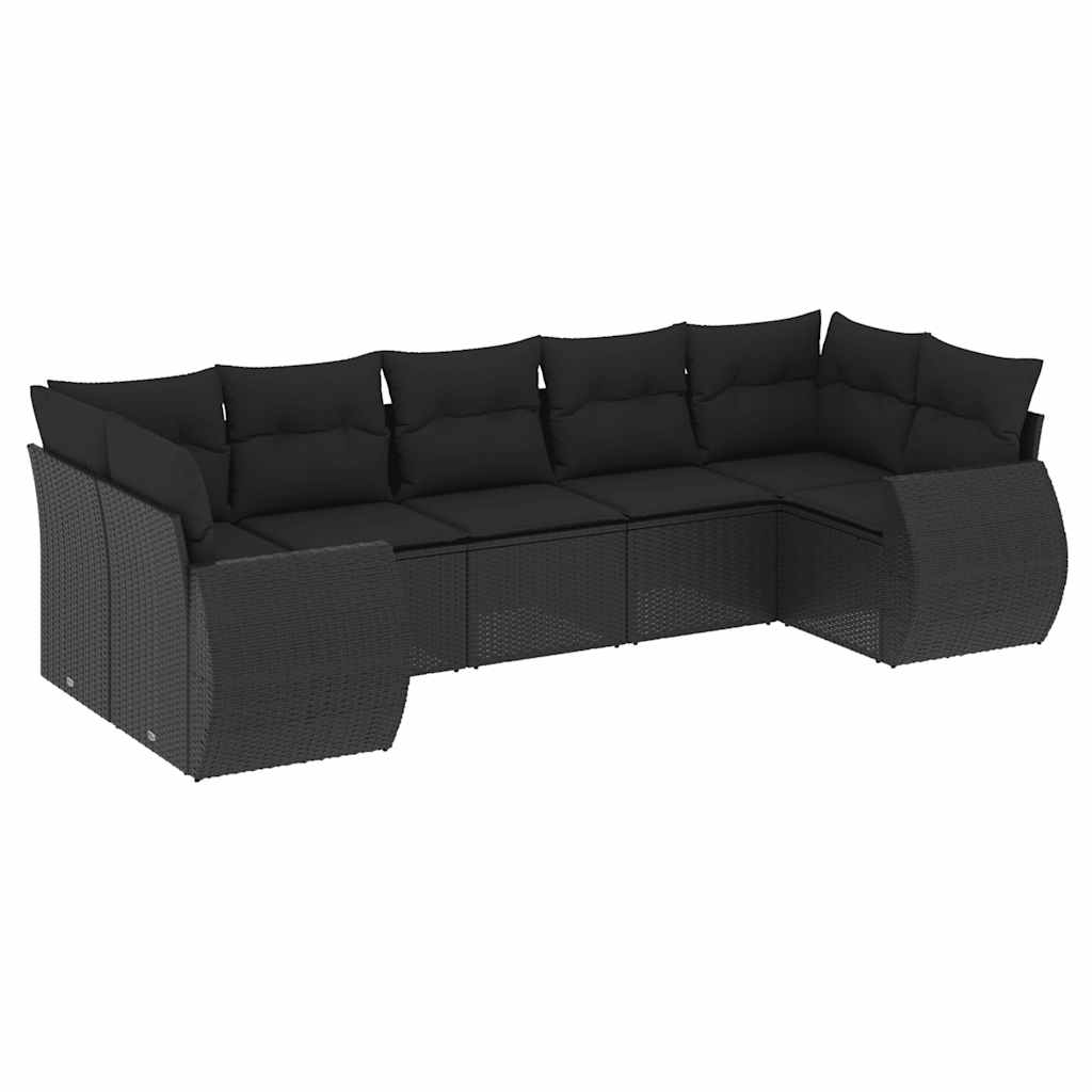 7-dijelni set vrtnih sofa od poliratana s jastucima crni