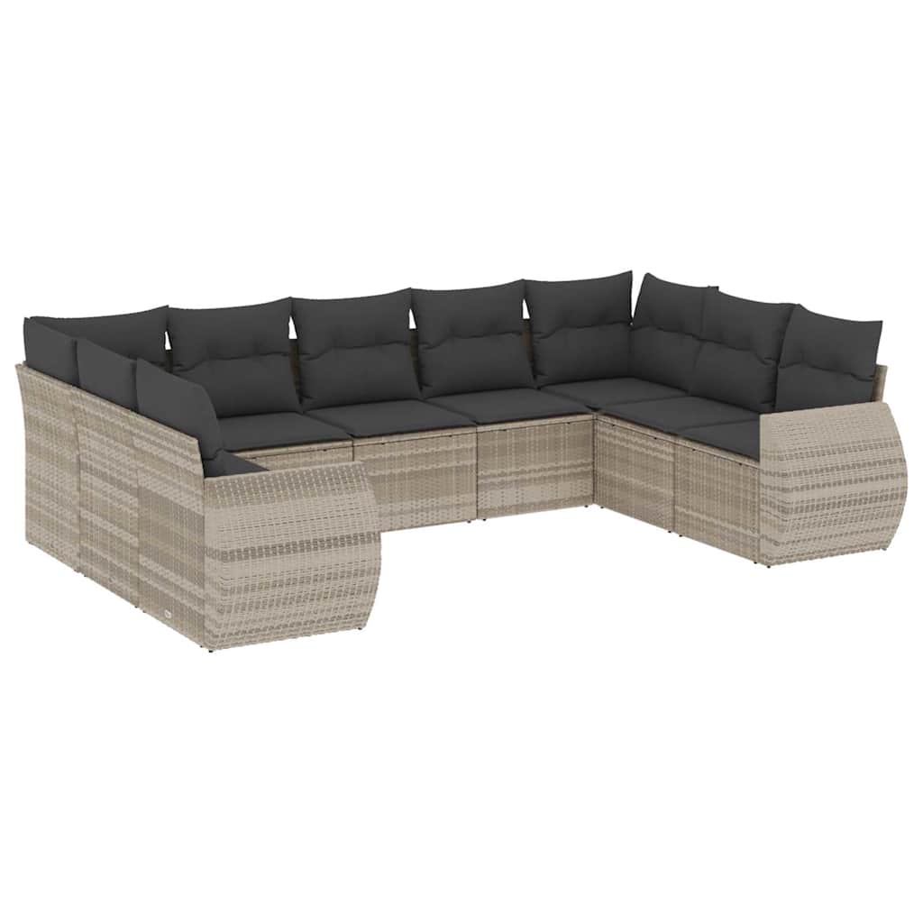 9-dijelni set vrtnih sofa od poliratana s jastucima svjetlosivi