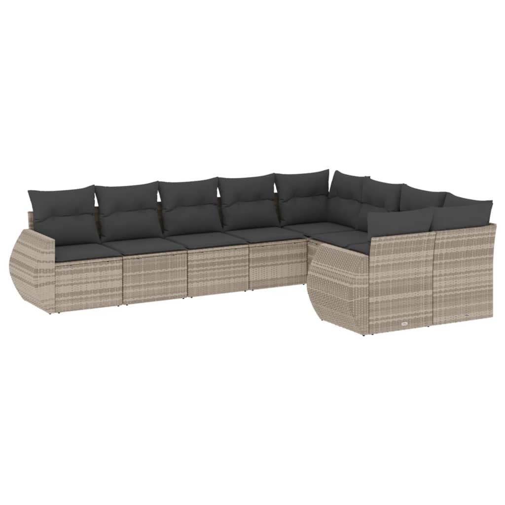 9-dijelni set vrtnih sofa od poliratana s jastucima svjetlosivi