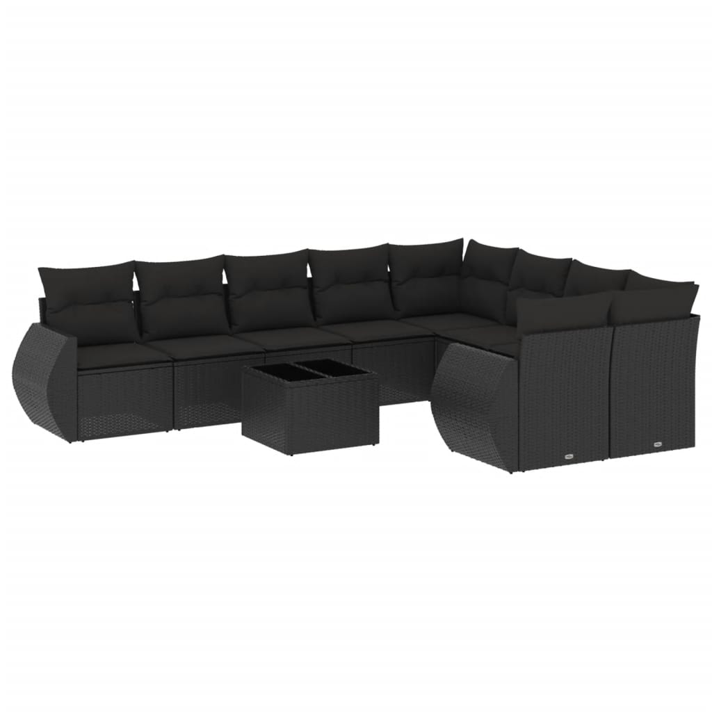 10-dijelni set vrtnih sofa s jastucima crni od poliratana