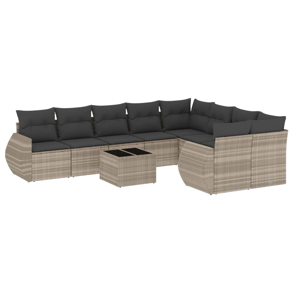 10-dijelni set vrtnih sofa poliratan s jastucima svijetlosivi