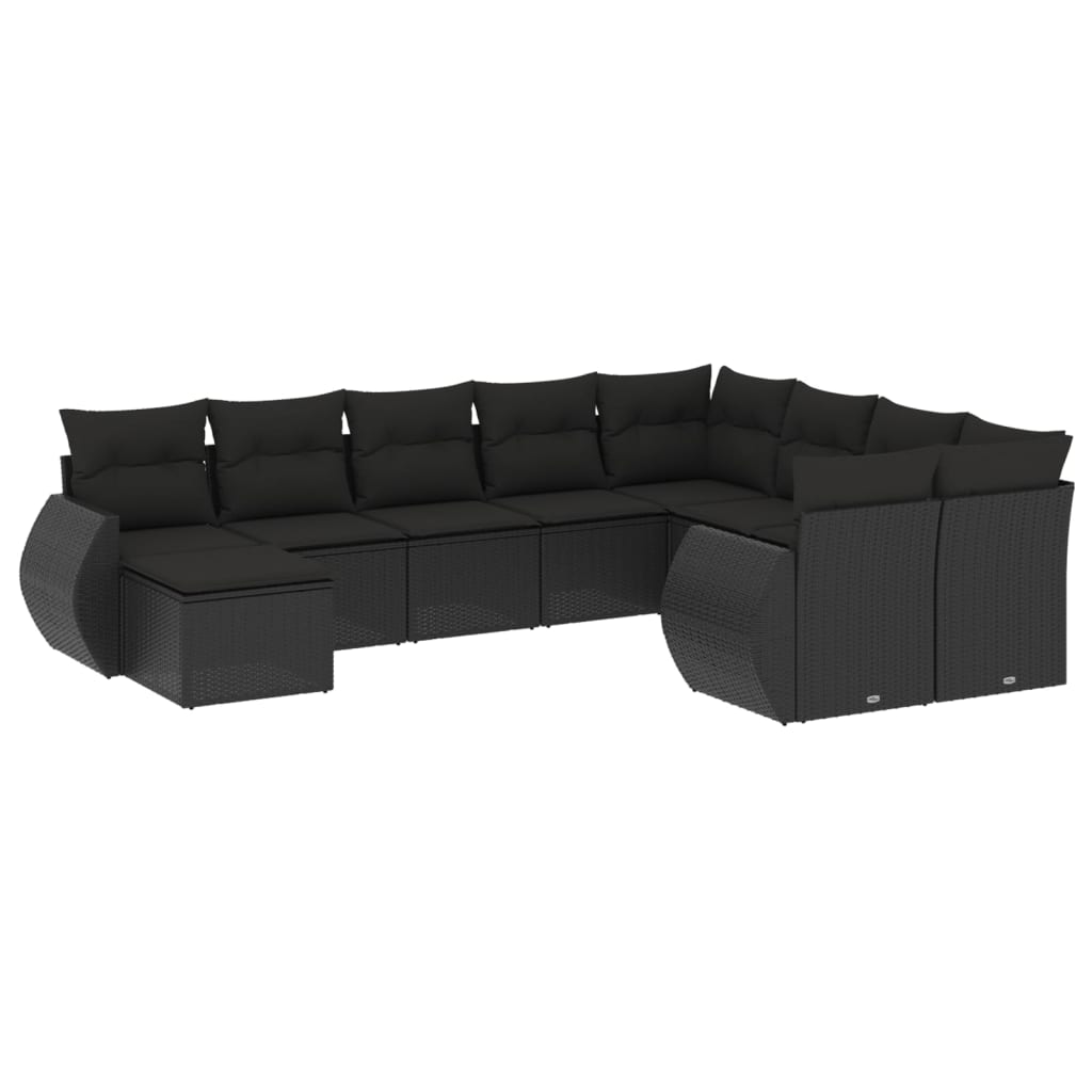 10-dijelni set vrtnih sofa s jastucima crni od poliratana
