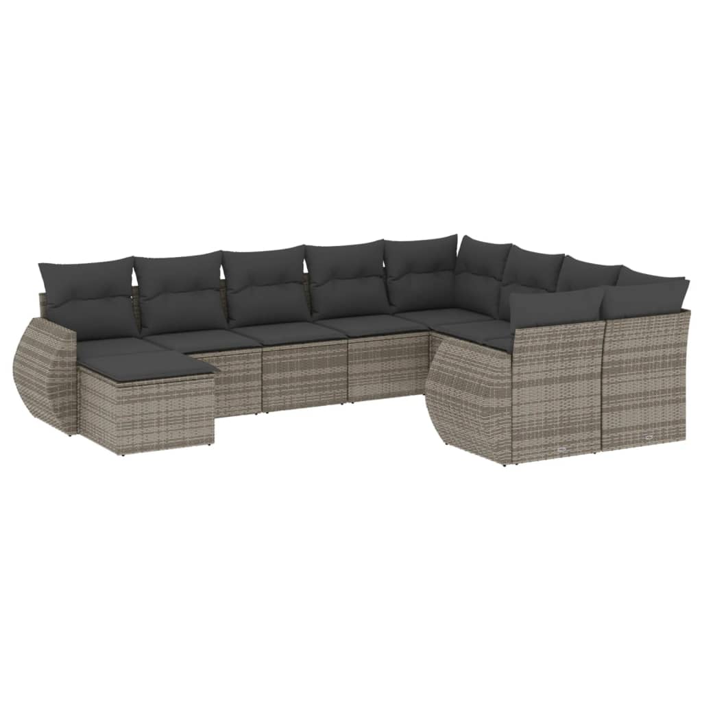 10-dijelni set vrtnih sofa od poliratana s jastucima sivi