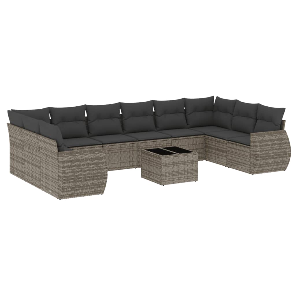 11-dijelni set vrtnih sofa od poliratana s jastucima sivi