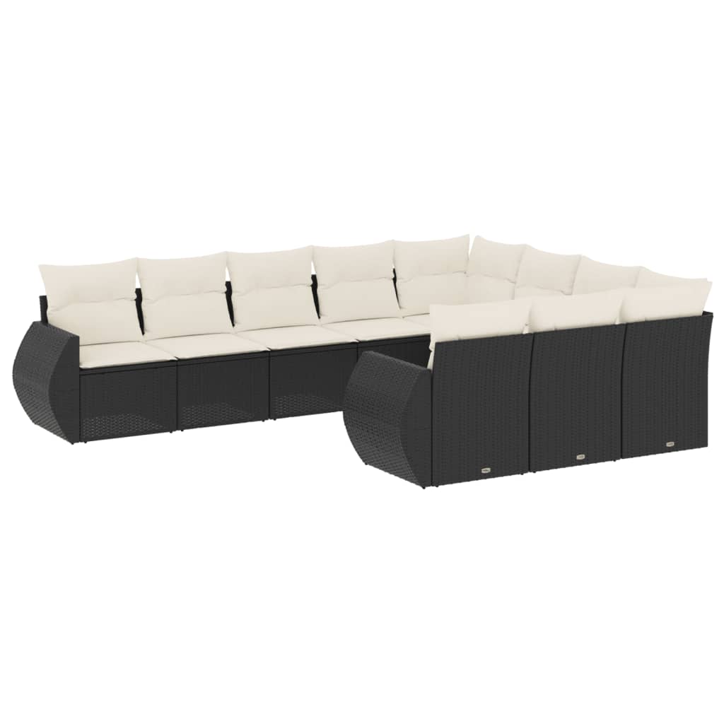 10-dijelni set vrtnih sofa s jastucima crni od poliratana