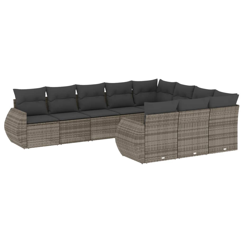 10-dijelni set vrtnih sofa od poliratana s jastucima sivi