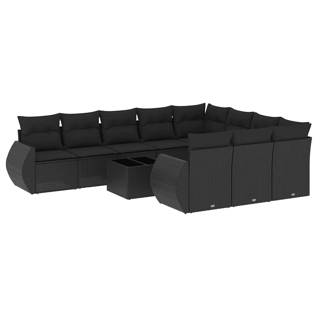 11-dijelni set vrtnih sofa od poliratana s jastucima crni