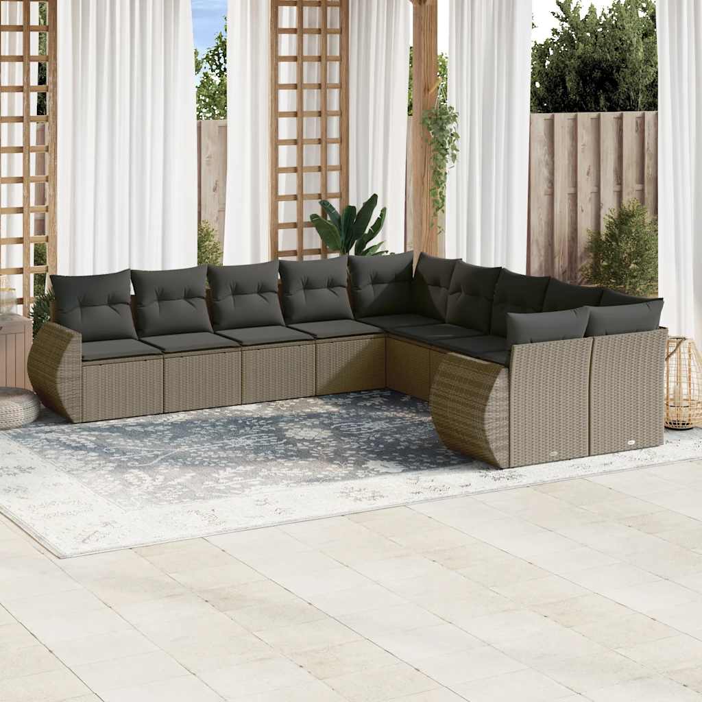 10-dijelni set vrtnih sofa poliratan s jastucima svijetlosivi