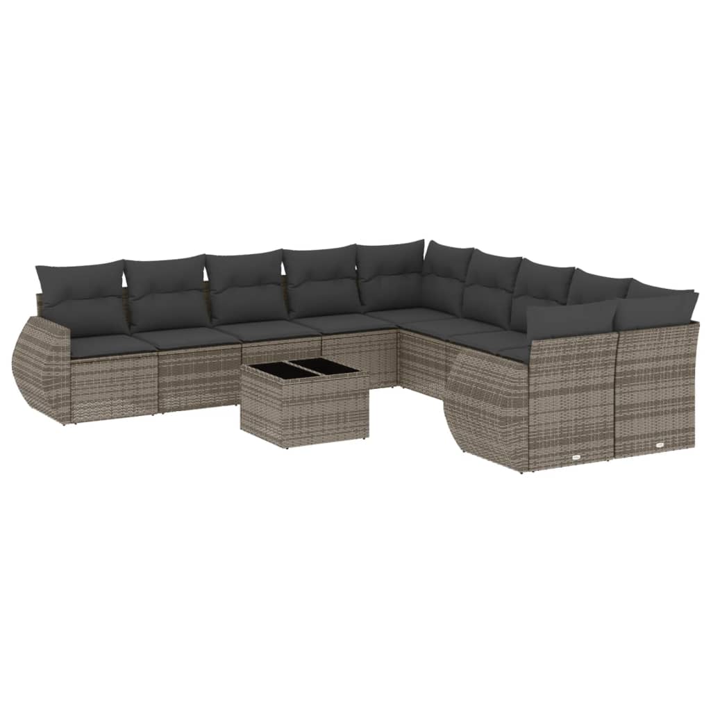 11-dijelni set vrtnih sofa od poliratana s jastucima sivi