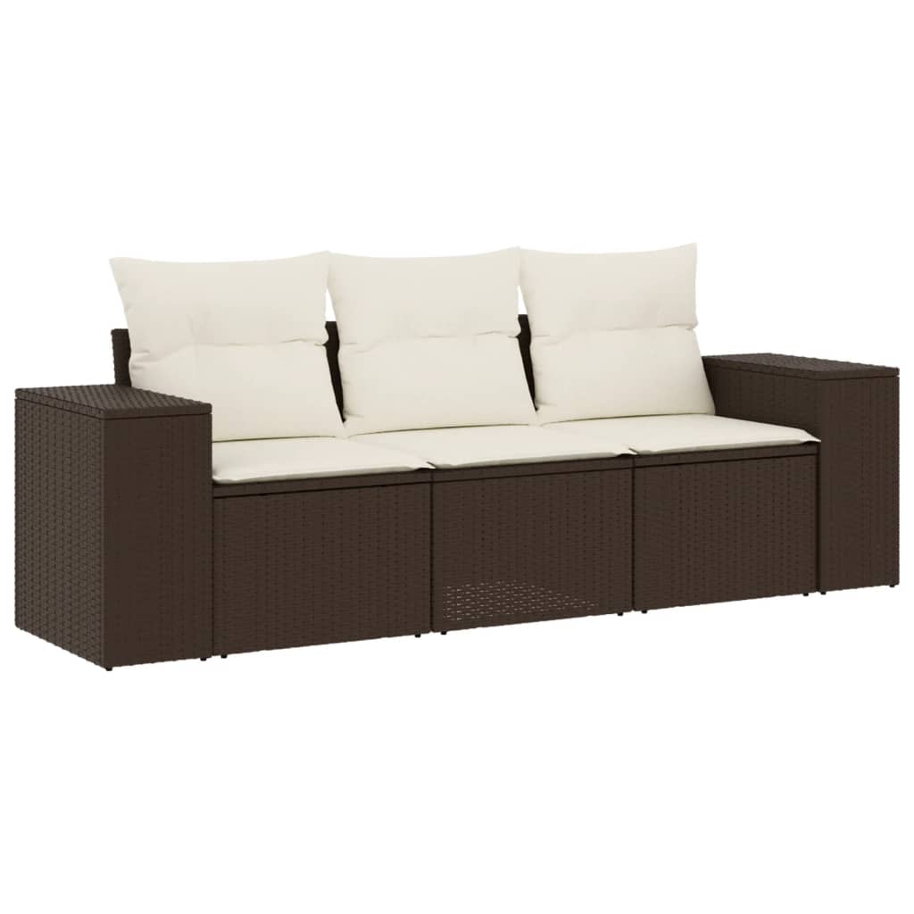 3-dijelni set vrtnih sofa s jastucima smeđi od poliratana