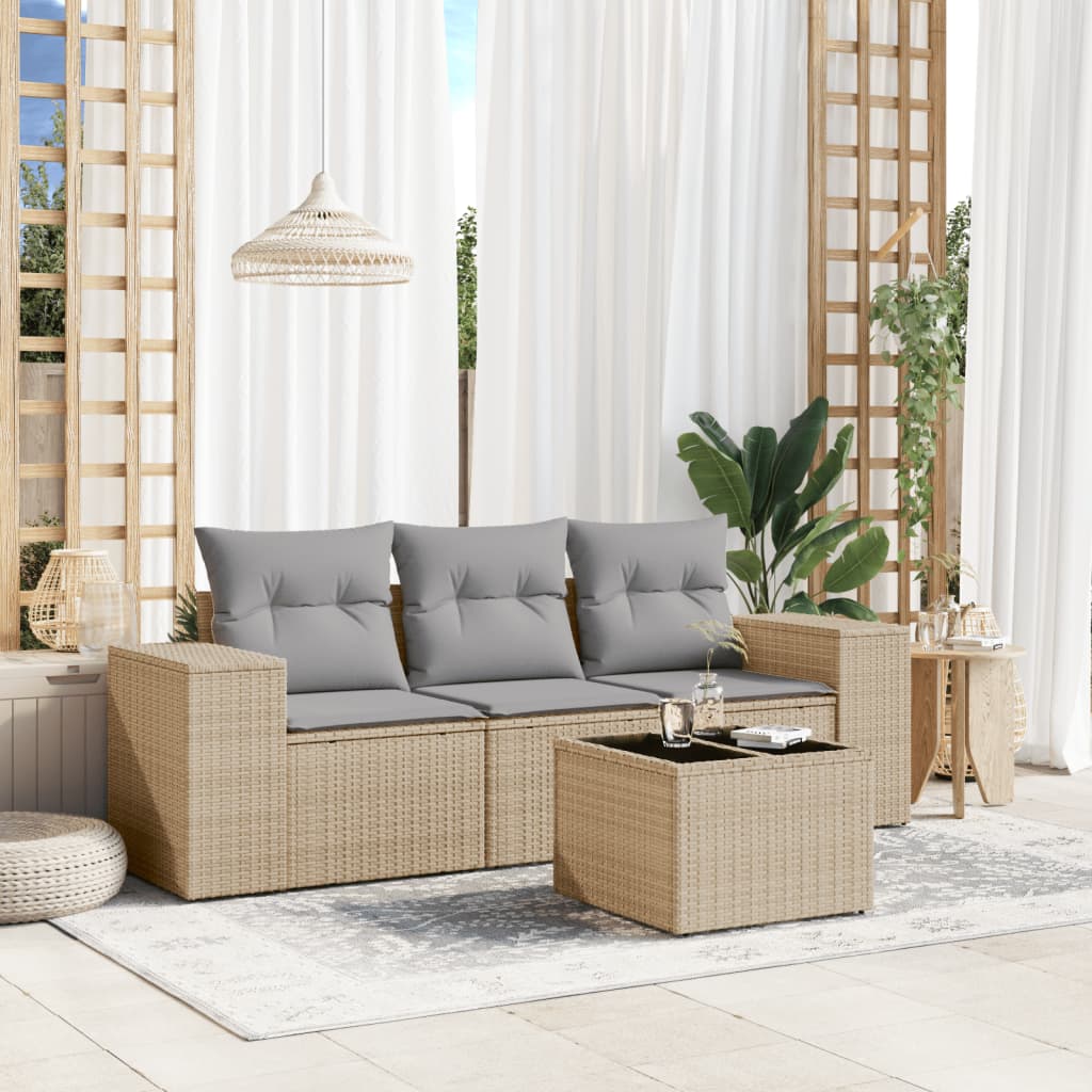 4-dijelni set vrtnih sofa s jastucima bež od poliratana