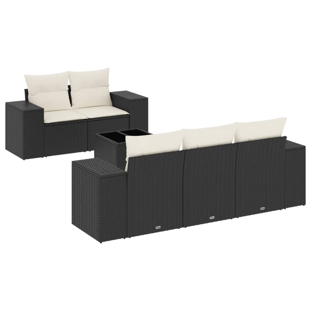 6-dijelni set vrtnih sofa s jastucima crni od poliratana