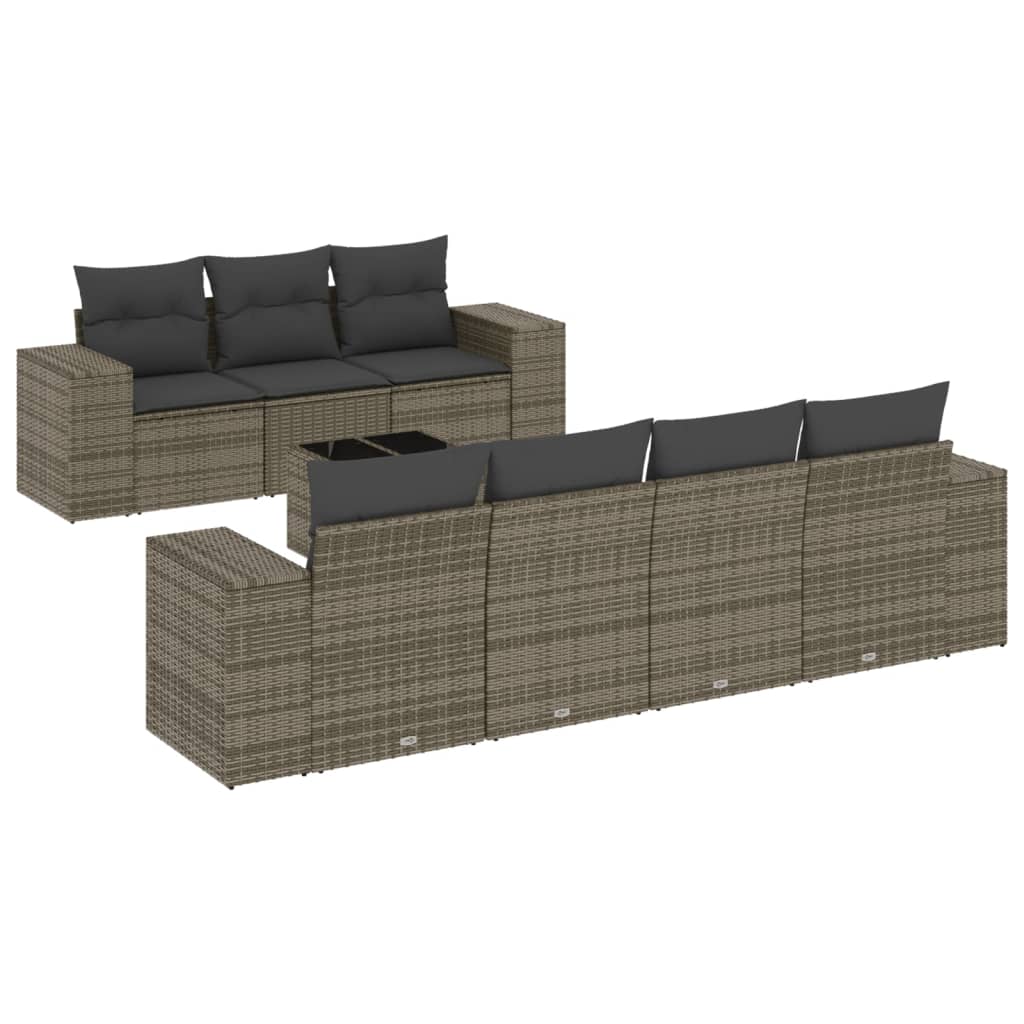 8-dijelni set vrtnih sofa od poliratana s jastucima sivi