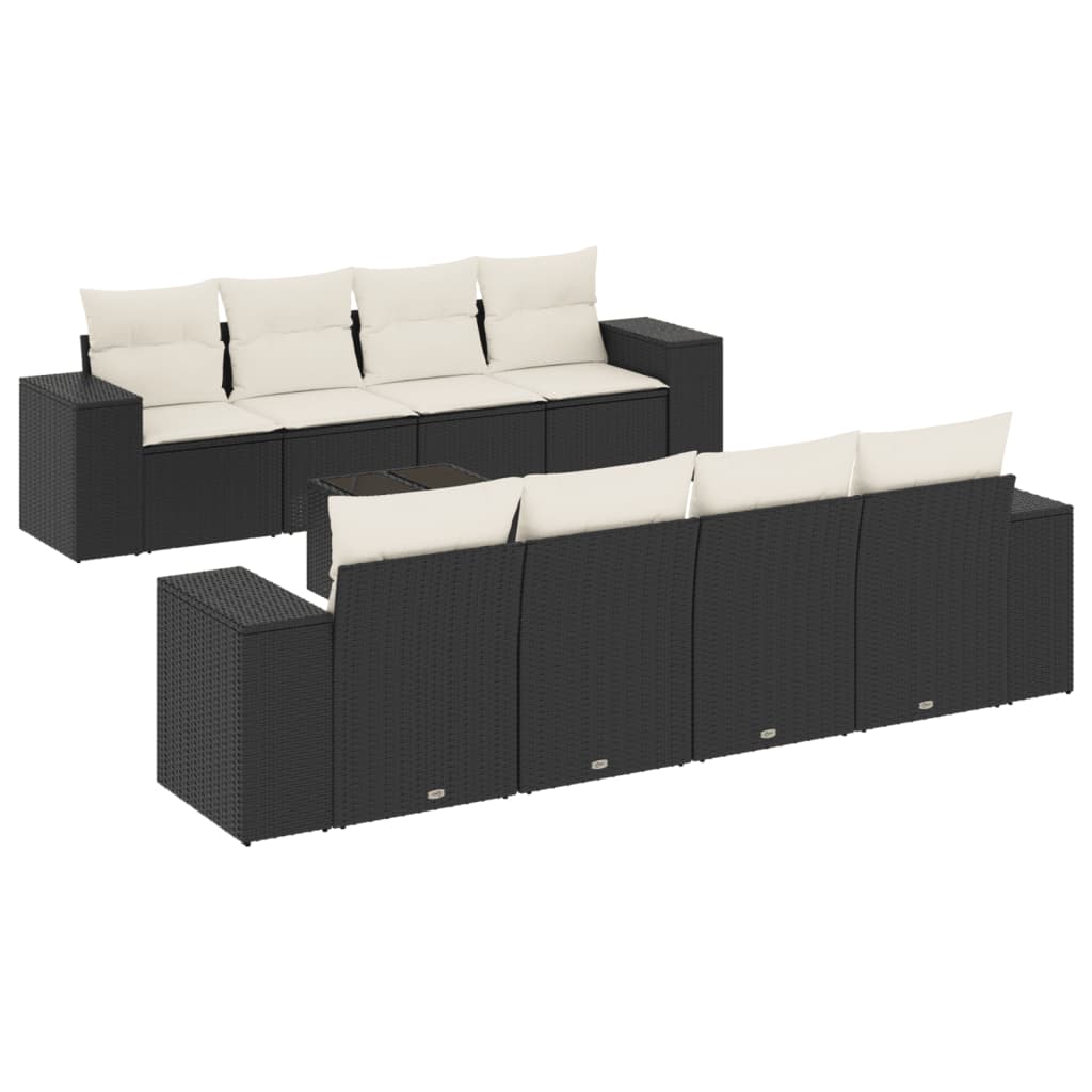 9-dijelni set vrtnih sofa s jastucima crni od poliratana