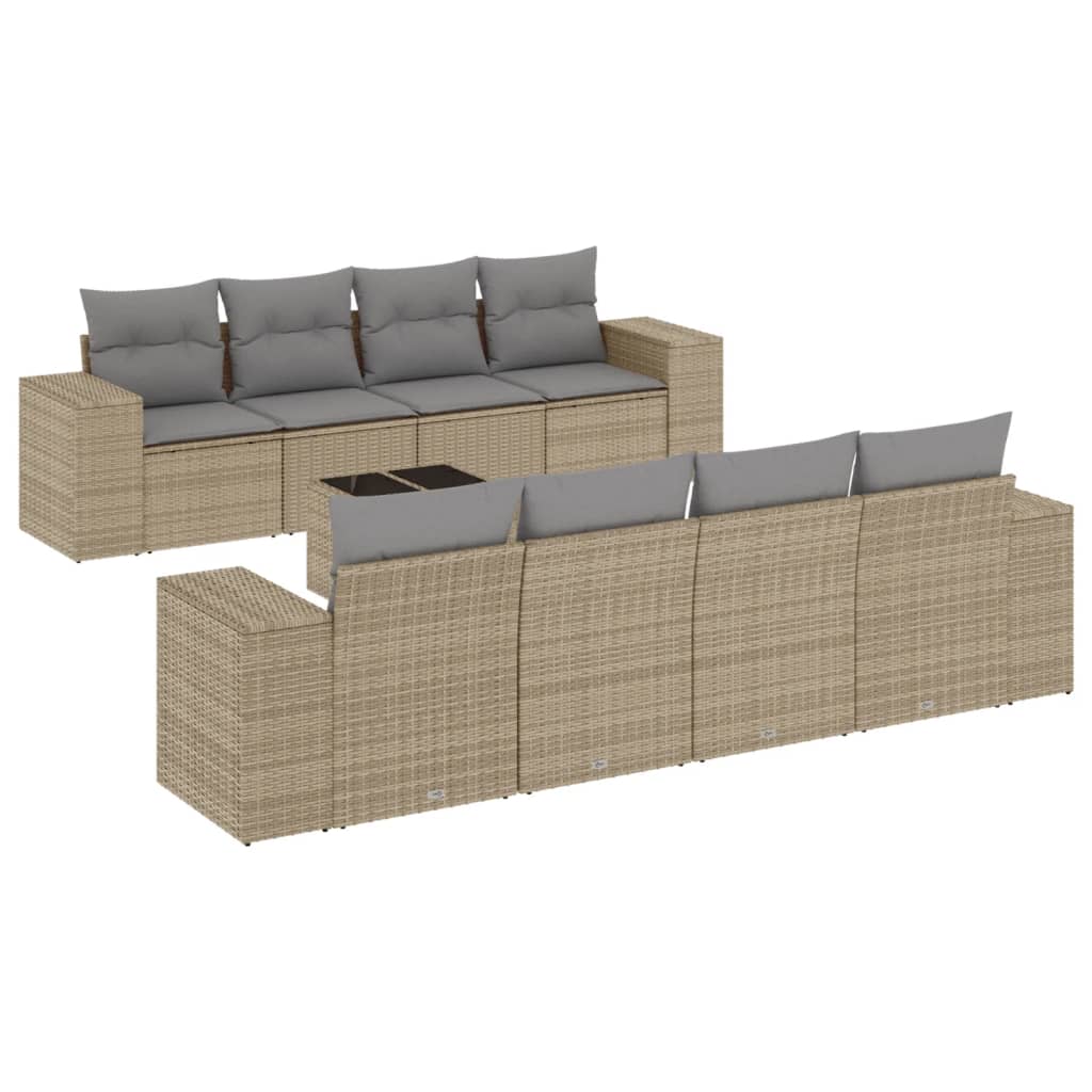 9-dijelni set vrtnih sofa s jastucima bež od poliratana