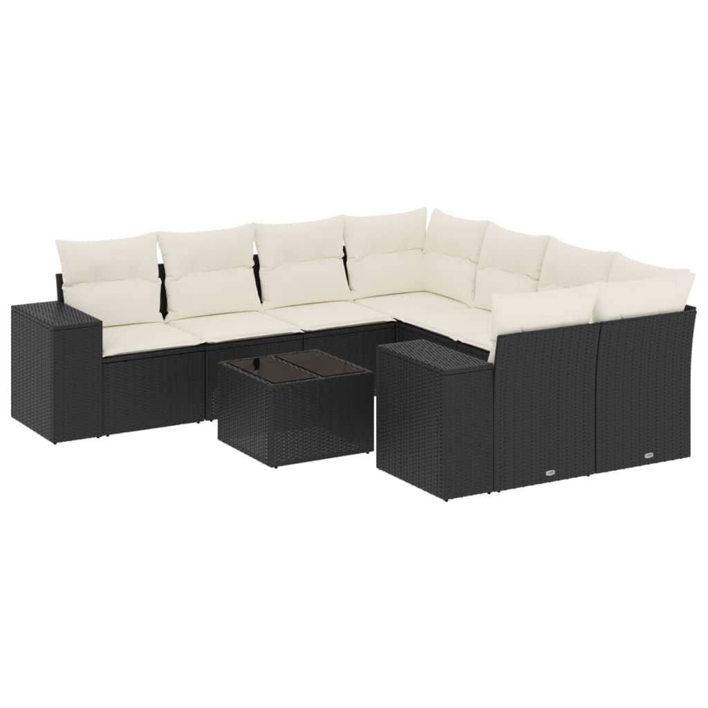 9-dijelni set vrtnih sofa s jastucima crni od poliratana