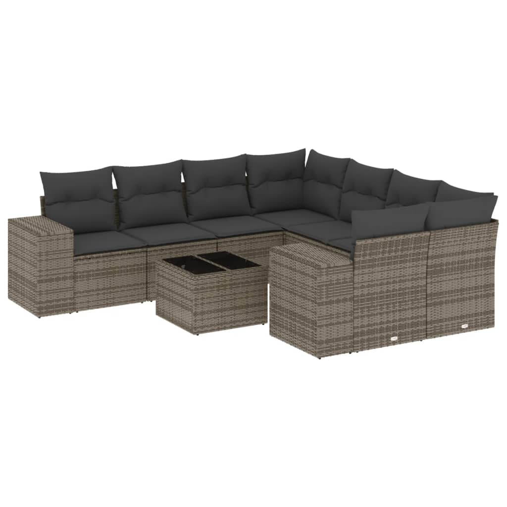 9-dijelni set vrtnih sofa od poliratana s jastucima sivi