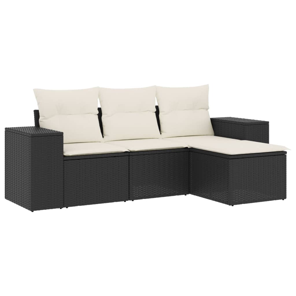 4-dijelni set vrtnih sofa od poliratana s jastucima crni