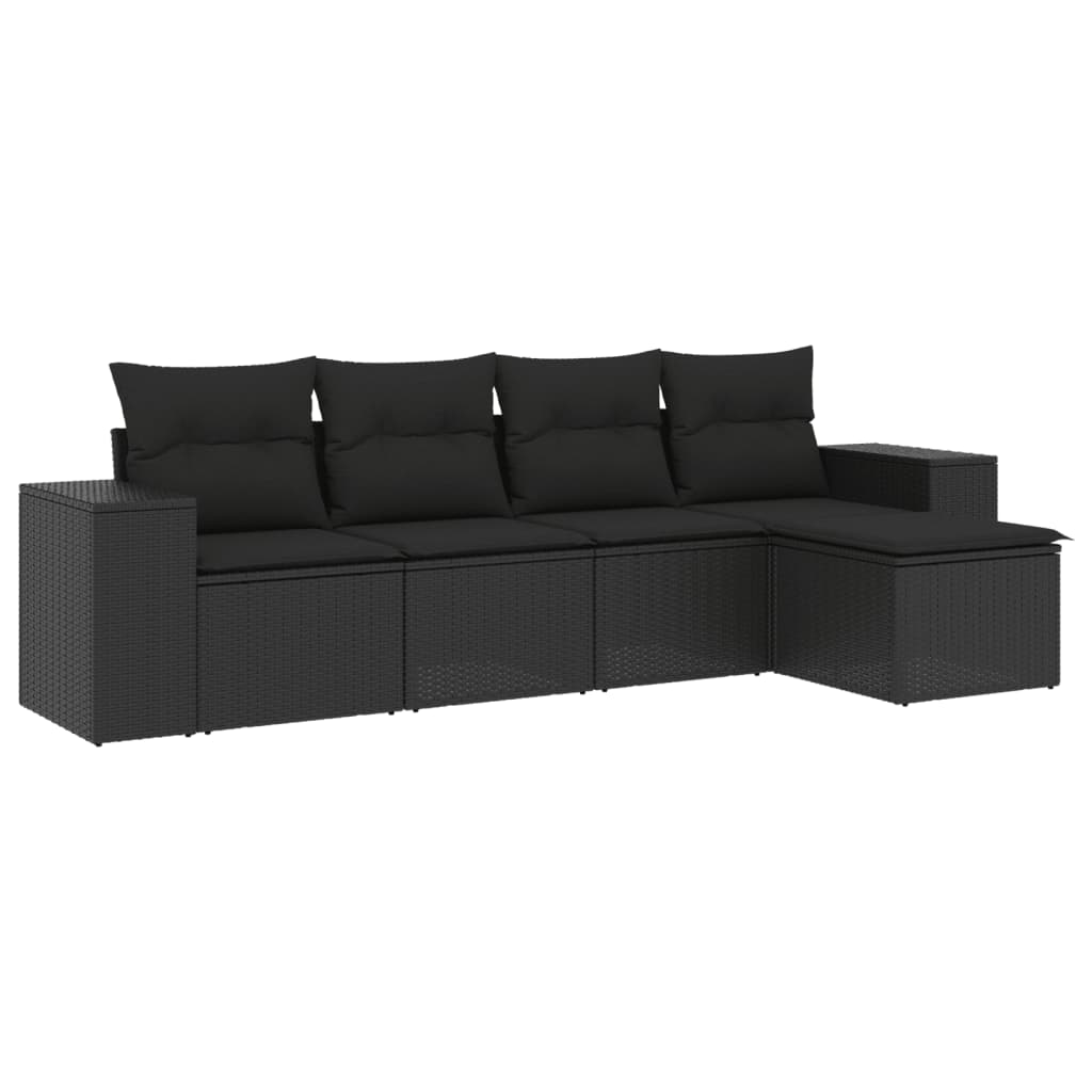 5-dijelna vrtna garnitura od poliratana s jastucima crna