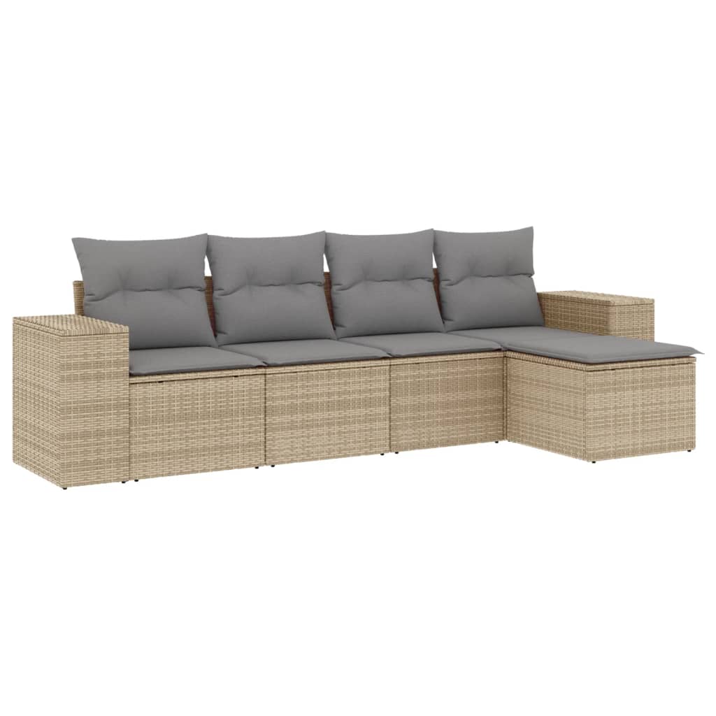 5-dijelni vrtni set sofa s jastucima bež od poliratana