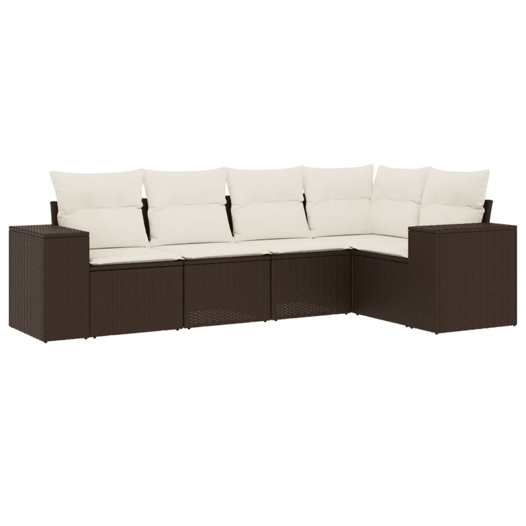 5-dijelni set vrtnih sofa s jastucima poliratan smeđi