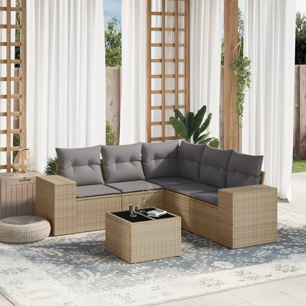 6-dijelni set vrtnih sofa s jastucima bež od poliratana