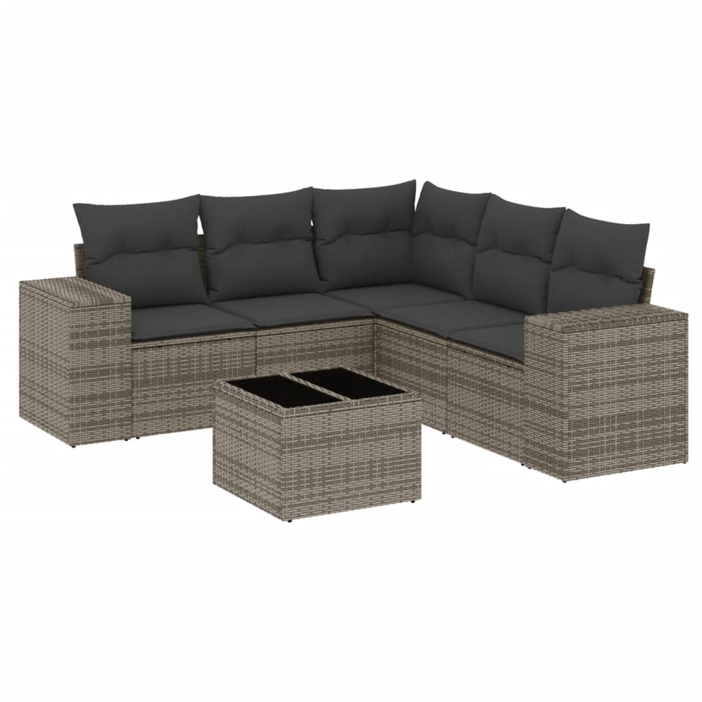 6-dijelni set vrtnih sofa od poliratana s jastucima sivi