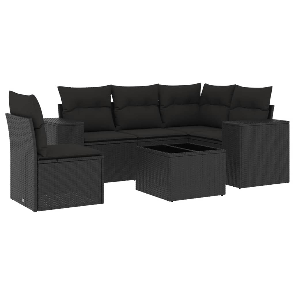 6-dijelni set vrtnih sofa s jastucima crni od poliratana