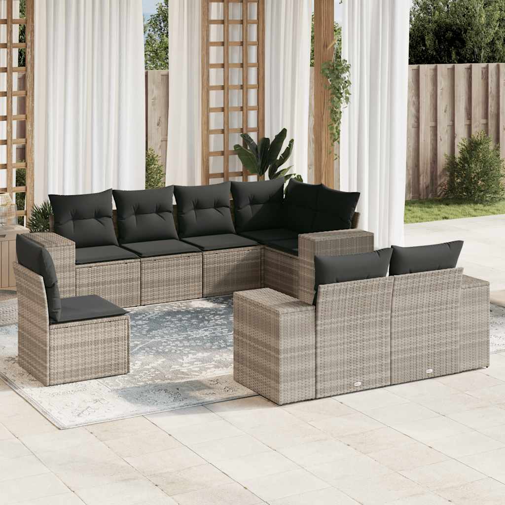 8-dijelni set vrtnih sofa od poliratana s jastucima svjetlosivi